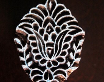 Hand Carved Indian Wood Textile Stamp Block- Floral Motif