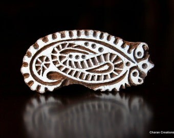 ON SALE Hand Carved Indian Wood Textile Stamp Block- Paisley Motif