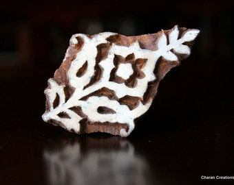Hand Carved Indian Wood Textile Stamp Block- Paisley/Floral Motif