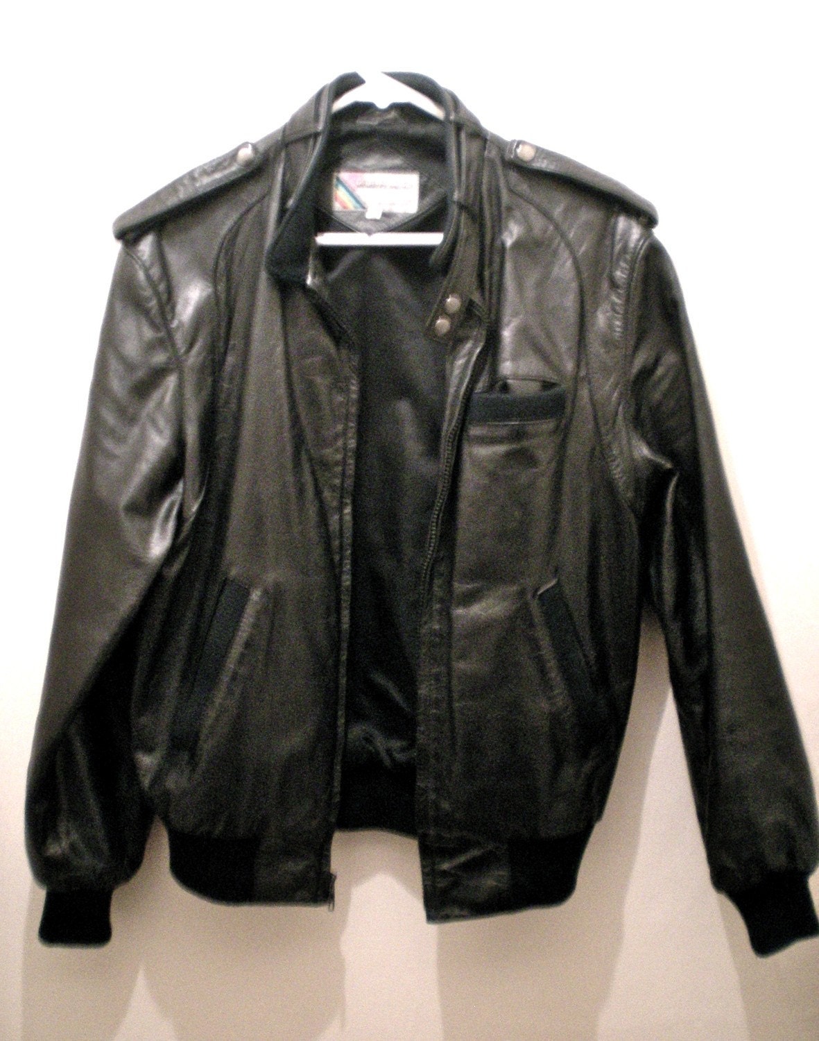Men's Vintage Black Leather Members Only Jacket 80s