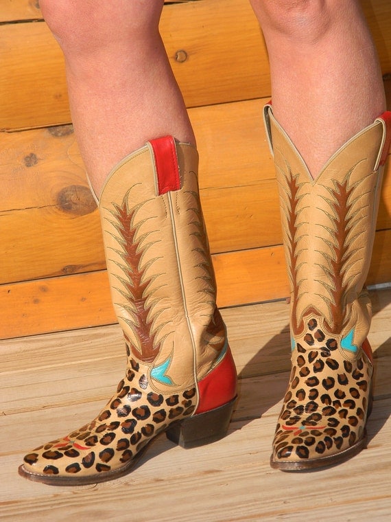Items similar to Leopard print ladies painted cowboy boots SOLD on Etsy