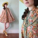 vintage 1970's rusty red floral swing mini tent dress / size xs, s, m