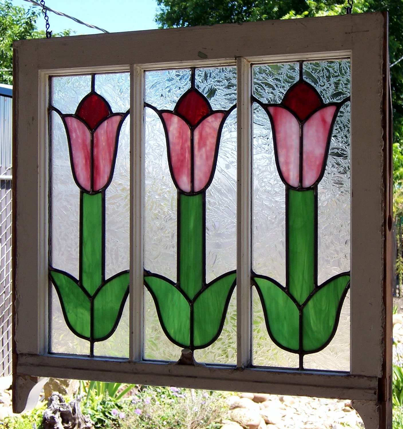 Stained Glass Tulips Reclaimed Wood Window By Debsglassart On Etsy 1522