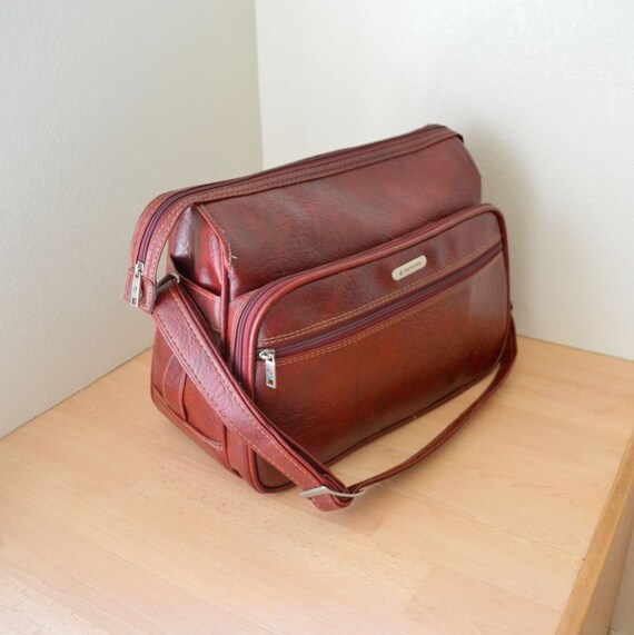 Red Leather Samsonite Overnite Luggage Bag Vintage 1980s