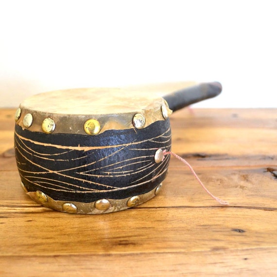 Tribal Rustic Vintage Small Wooden Hand Held Drum