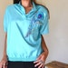 Crazy 80s Electric Turquoise Blue Embroidered Blouse Small