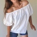 Vintage 70s White Eyelet Off Shoulder Spanish Blouse Small / Medium