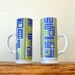 HiBall Ceramic Mugs. Holt Howard 1960s Mad Men Set. Blue Green. Geometric Stripes. No. 8007