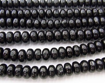 5x8mm Rondelle Black Tourmaline Beads 15"L