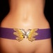 Madam BUTTERFLY Vintage 70's Purple Elastic Cinch Belt with Big 2.5 x 2.5 inch BUTTERFLY Buckle Size Small/Medium