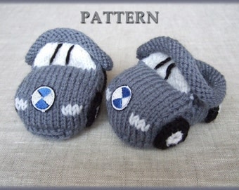 Knitted baby booties 'grey cars' (PDF pattern), (sizes 0-6/6-12 months)