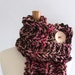 Chunky Knit Chocolate Brown / Pink / Cream Cowl Scarf with Large Cream Button