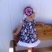Girls Aline Dress in Scroll A line Jumper Romper Dress with ties Matching Flower Clip Newborn-4T