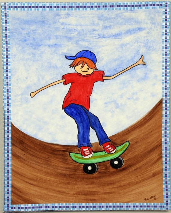 Items similar to Skateboard Kid Original Acrylic Painting on Etsy