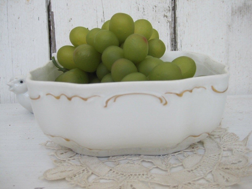 Antique Fluted Square Bowl Fruit France by OldStoneFarmhouse