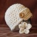 READY To SHIP--Newborn Newsboy Baby Hat -- Unisex--Creamy Tan Color with Removable Flower