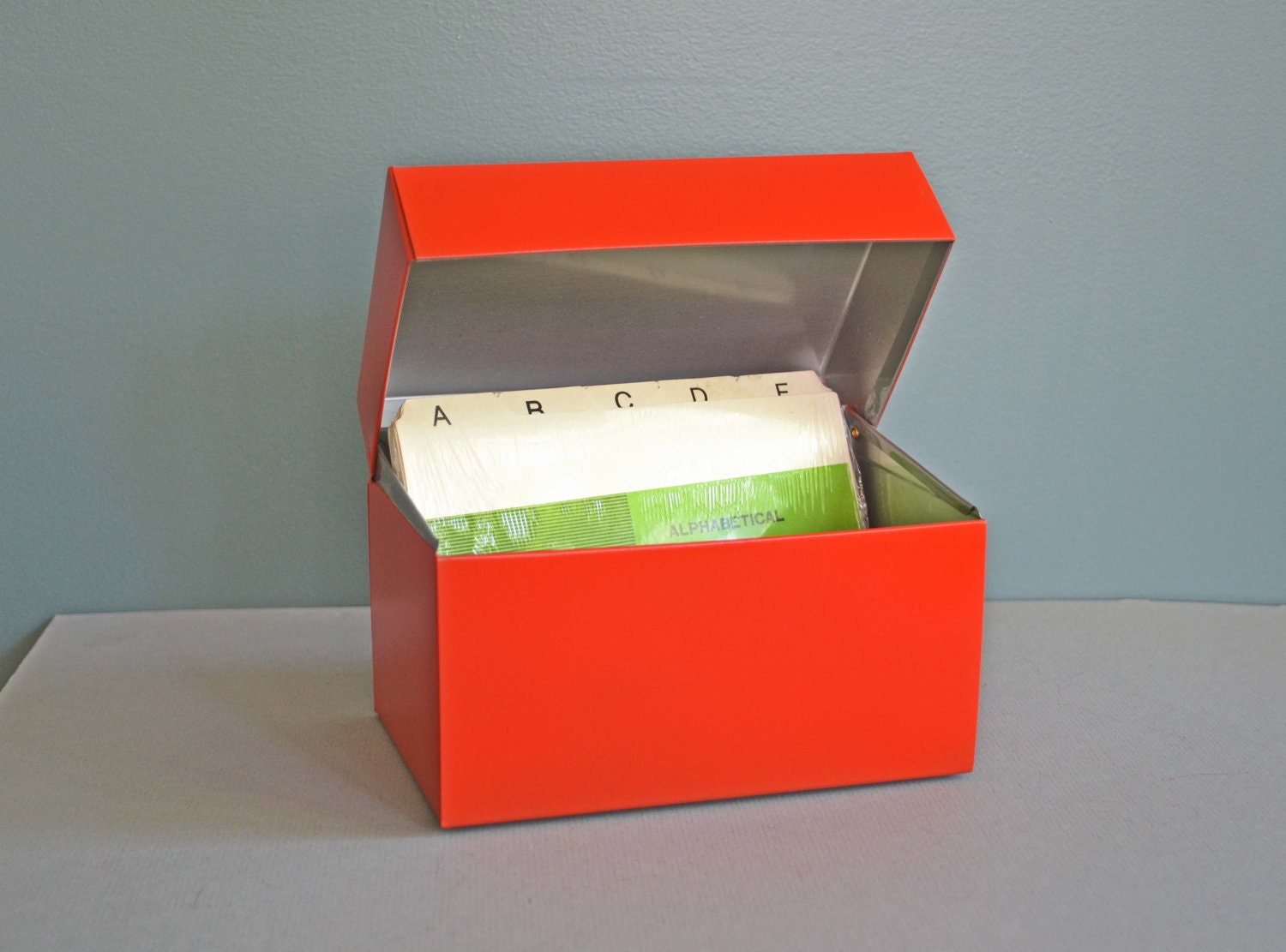RENOVATEDVintage Metal Index Card BoxBLOOD ORANGE