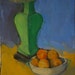 Green Lamp wit Oranges still life painting - original oil painting