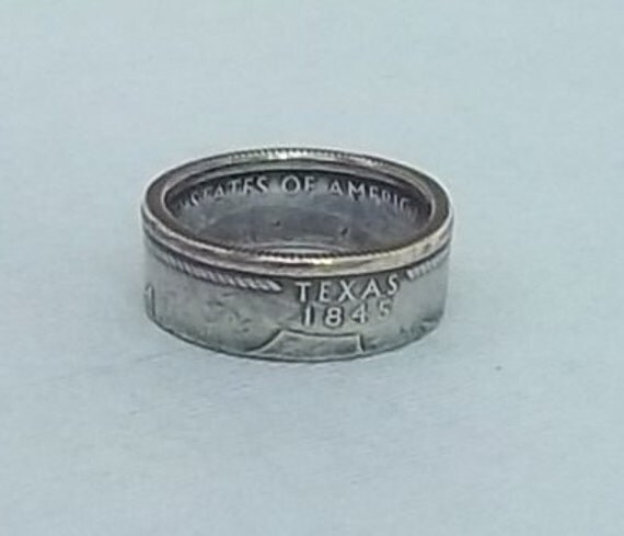 Silver coin ring Texas State quarter year 2004 size 8, 90% fine silver ...