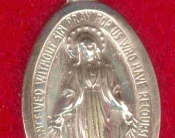Mother Mary Sterling Silver Oval Religious Medal on 18" sterling silver rolo chain