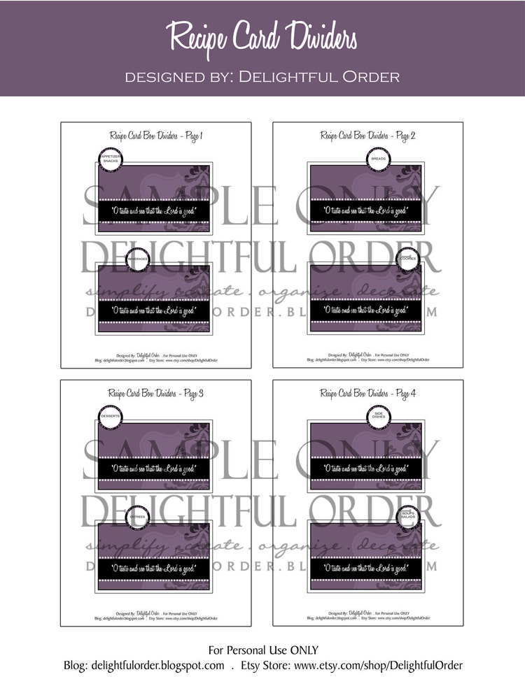 Free Printable Recipe File Dividers