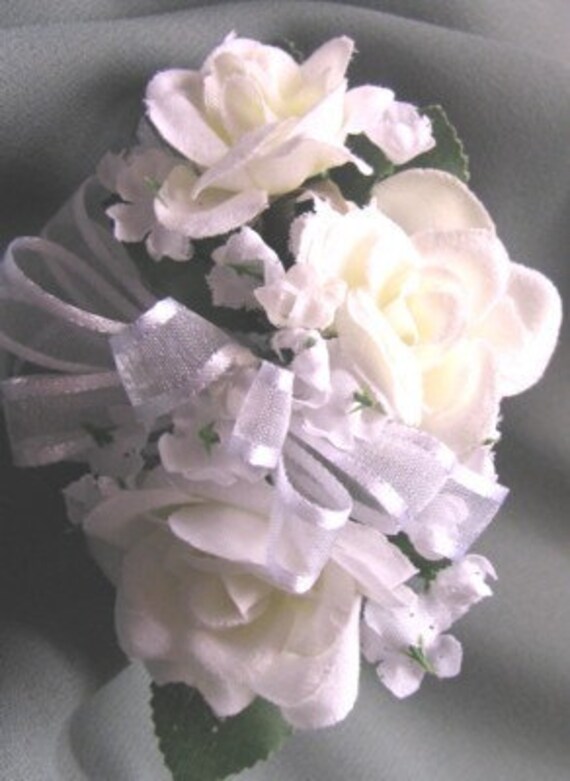 New White Sweetheart Rose Wrist Corsage with 3 roses by sarver3