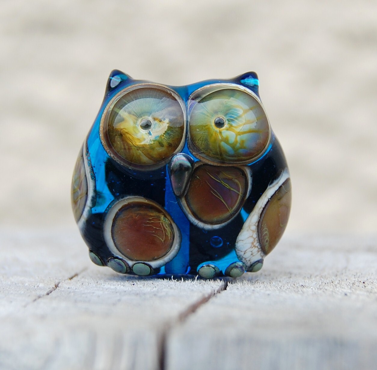 Owl Bead Handmade Lampwork Glass Owl Uk By Glassdaft On Etsy 5708