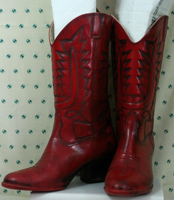 40 OFF SALE 1970's Red Rubber Cowboy Rain Boots by DIAeyewear