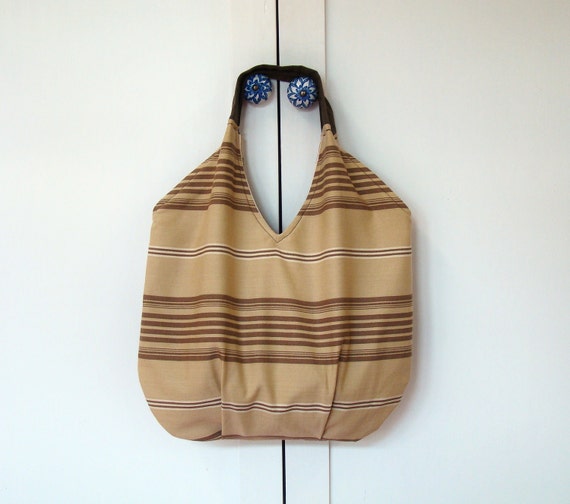 Handmade Large Tote bag in Brown stripes / beach by 464Handmade