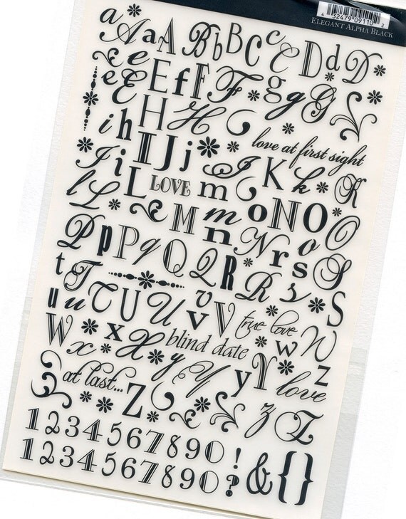 Rub on Alphabet Transfers Elegant Alpha Black