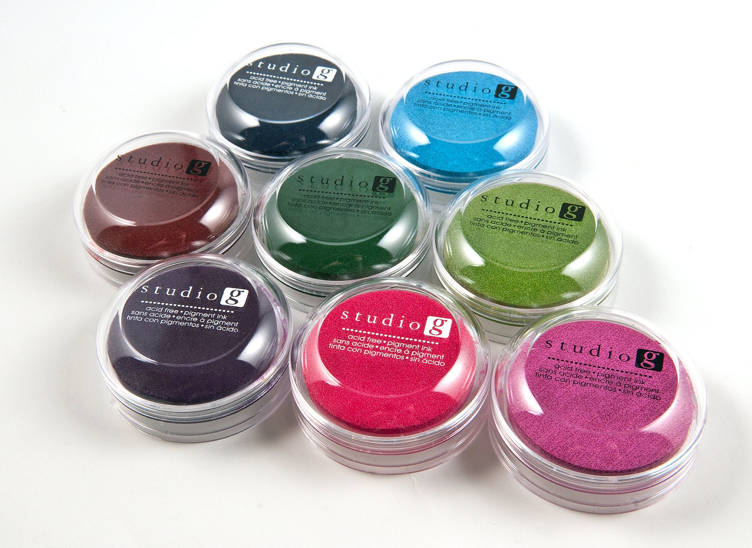 Set of Eight Round Mini Pigment Ink Pads from Studio G