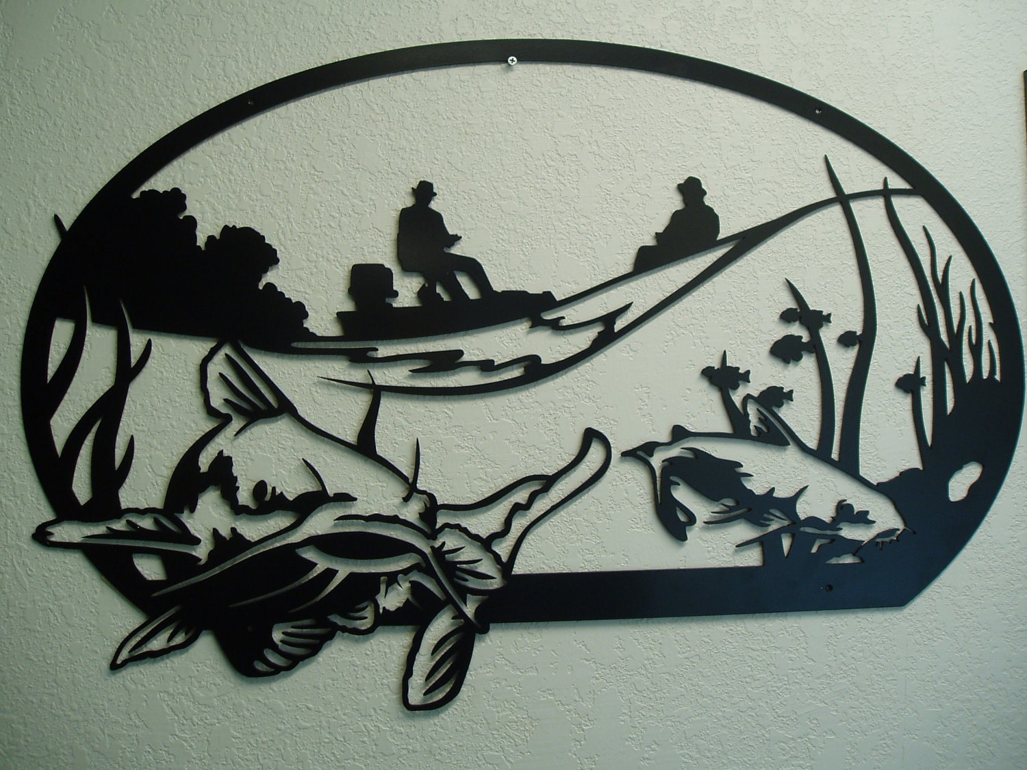 Download Catfish Silhouette Catfish fisherman - metal wall