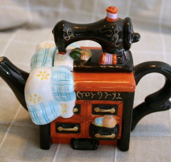 Vintage Sewing Machine Ceramic Teapot