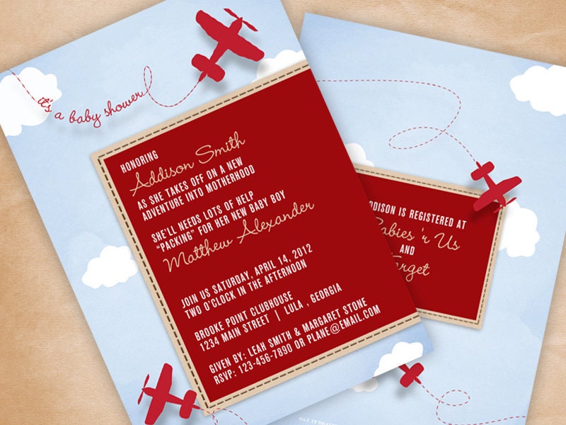 Airplane Themed Baby Shower Invitations 5