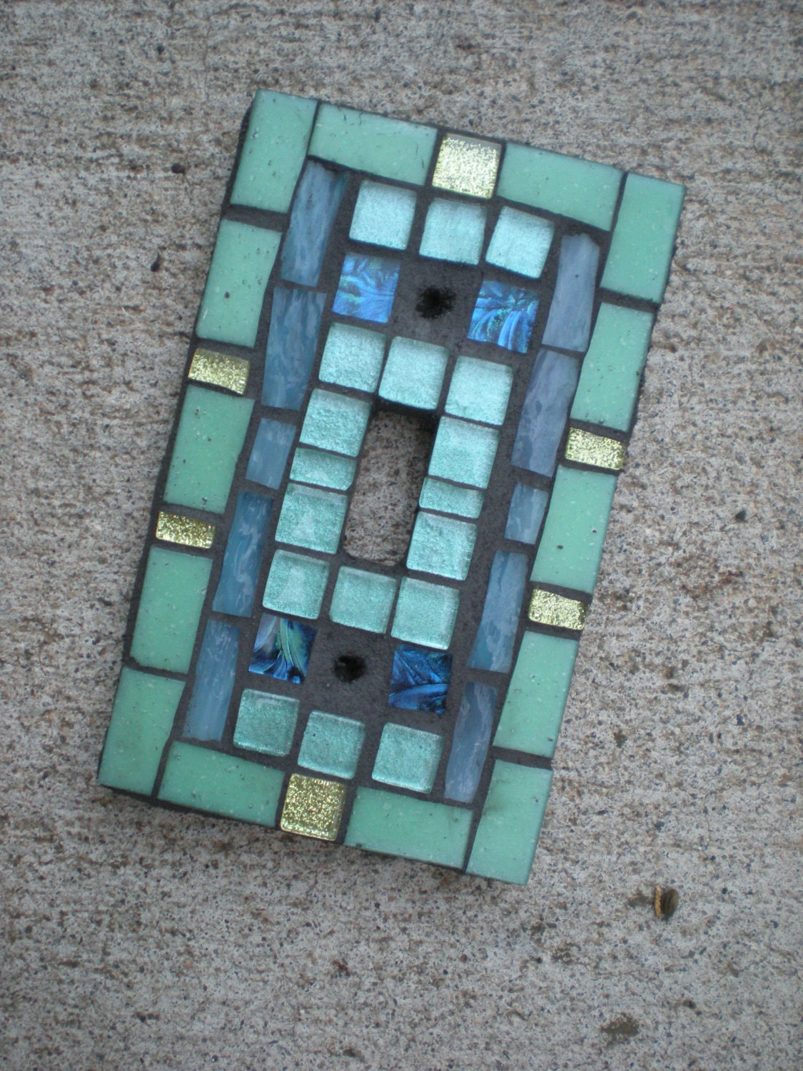 Mosaic Switch Plate Teal Lime and Aqua Stained Glass Light