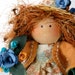 Clothespin Art Doll Little Gardener - Peach and Blue Pegtales Believe in Tomorrow