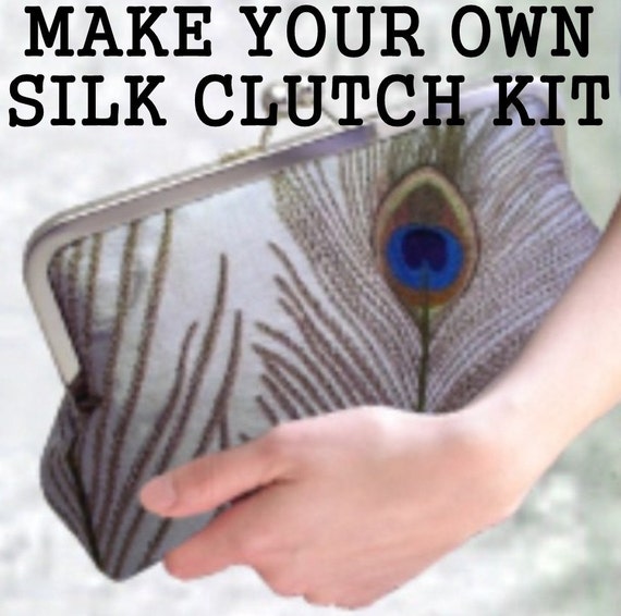 Items similar to SILK CLUTCH KIT Make Your Own Embroidered Peacock