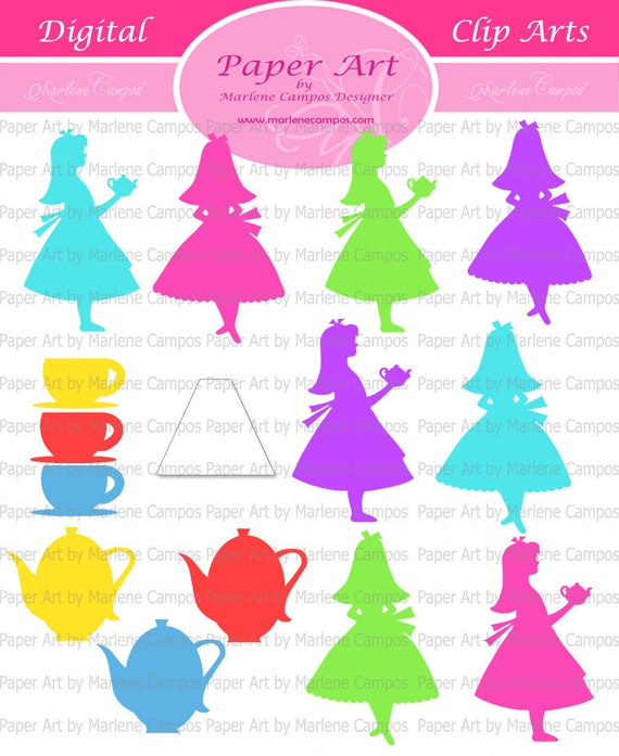 INSTANT DOWNLOAD - Alice in Wonderland Silhouette Digital Clip Art, digital images, scrapbooking, Personal and Commercial use for Il_570xn