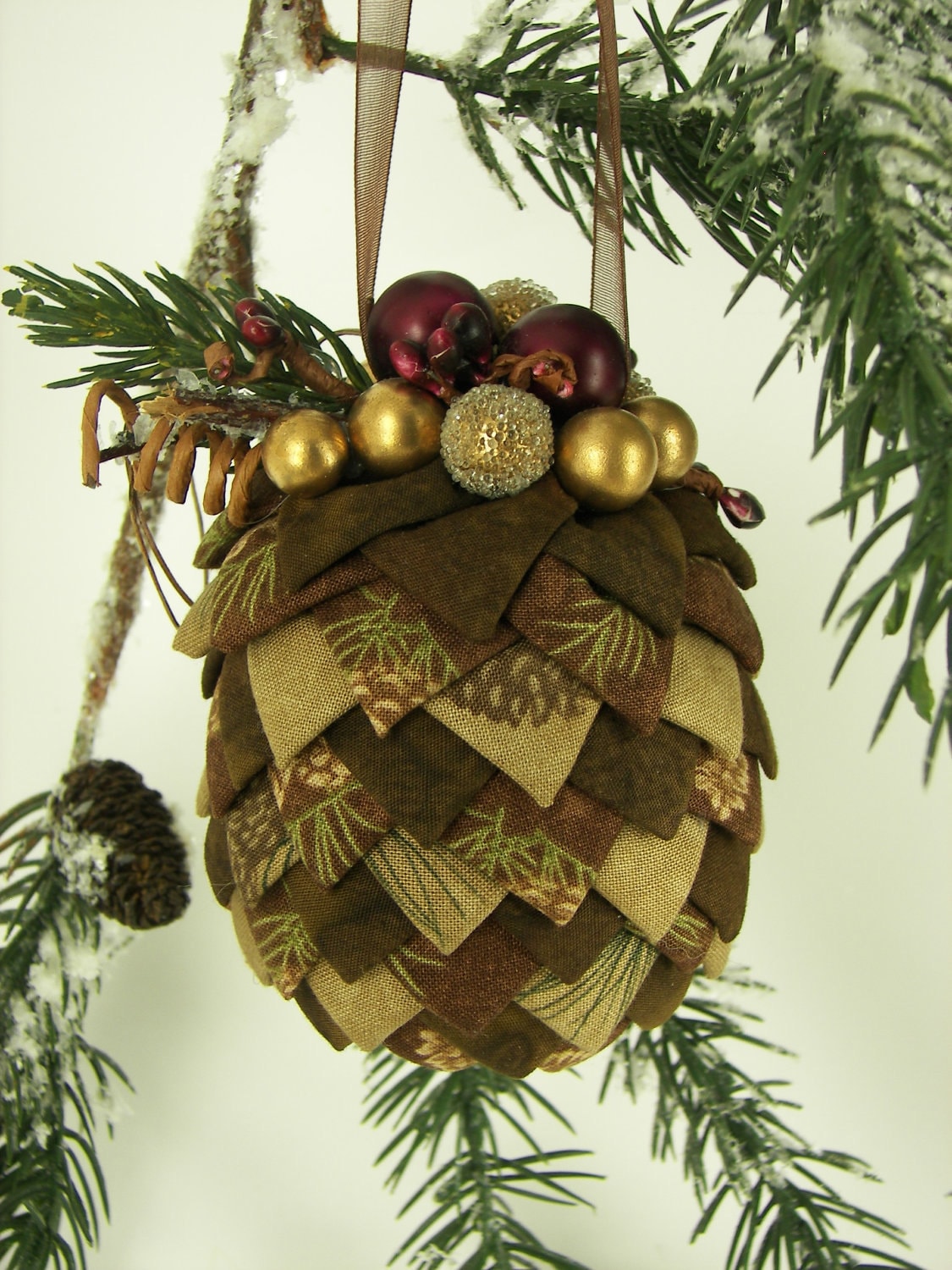 Folded Fabric Pinecone Ornament by SMCNY on Etsy