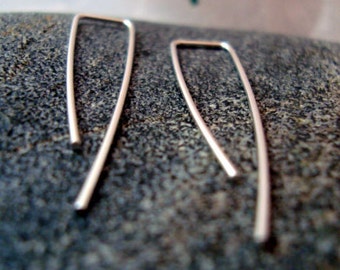 MINIMALIST STERLING SILVER wire earrings - Everyday earrings - silver modern hoops - Original WaterLelie design