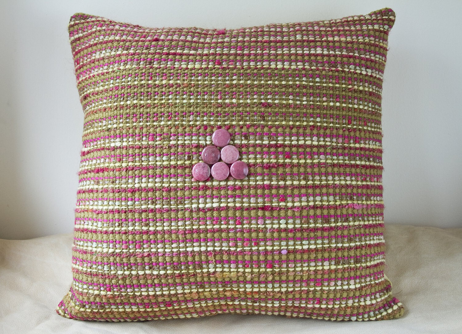 SPRING FLING Decorative pillow green pink beads throw spring