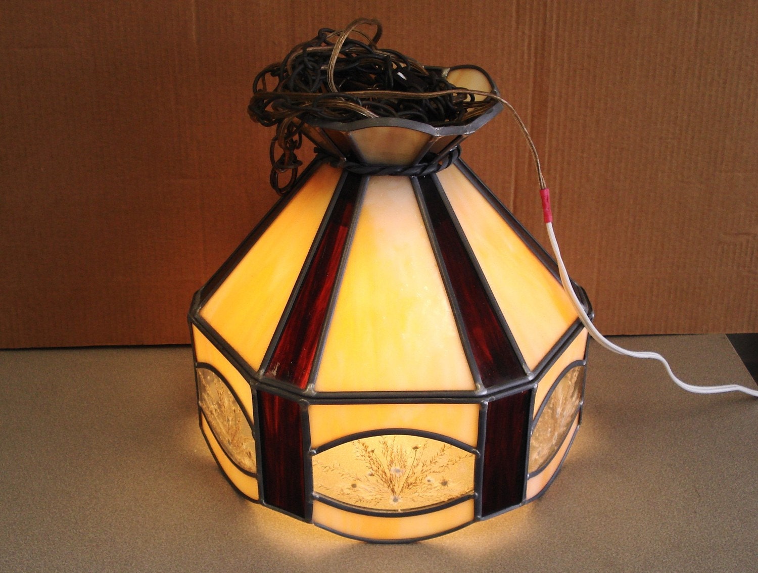 Vintage Leaded Stained Glass Chandelier Lamp Light Shade