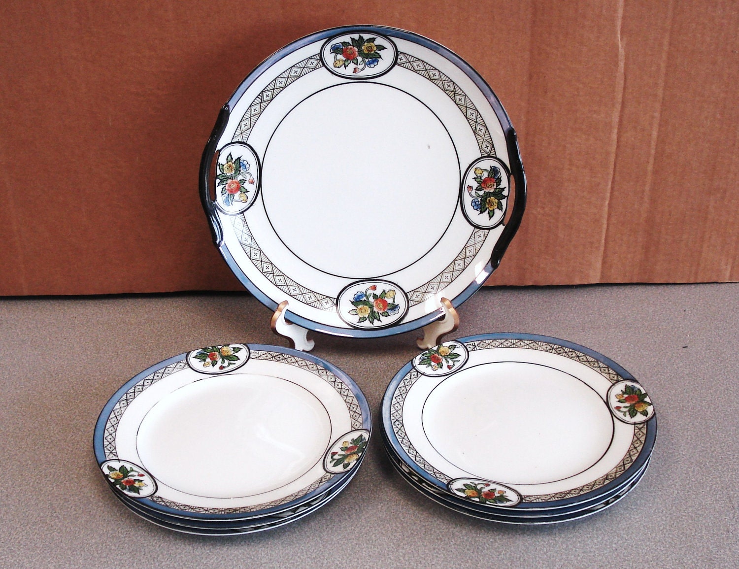 Vintage NORITAKE Hand Painted Japan Platter And 6 Salad Lunch