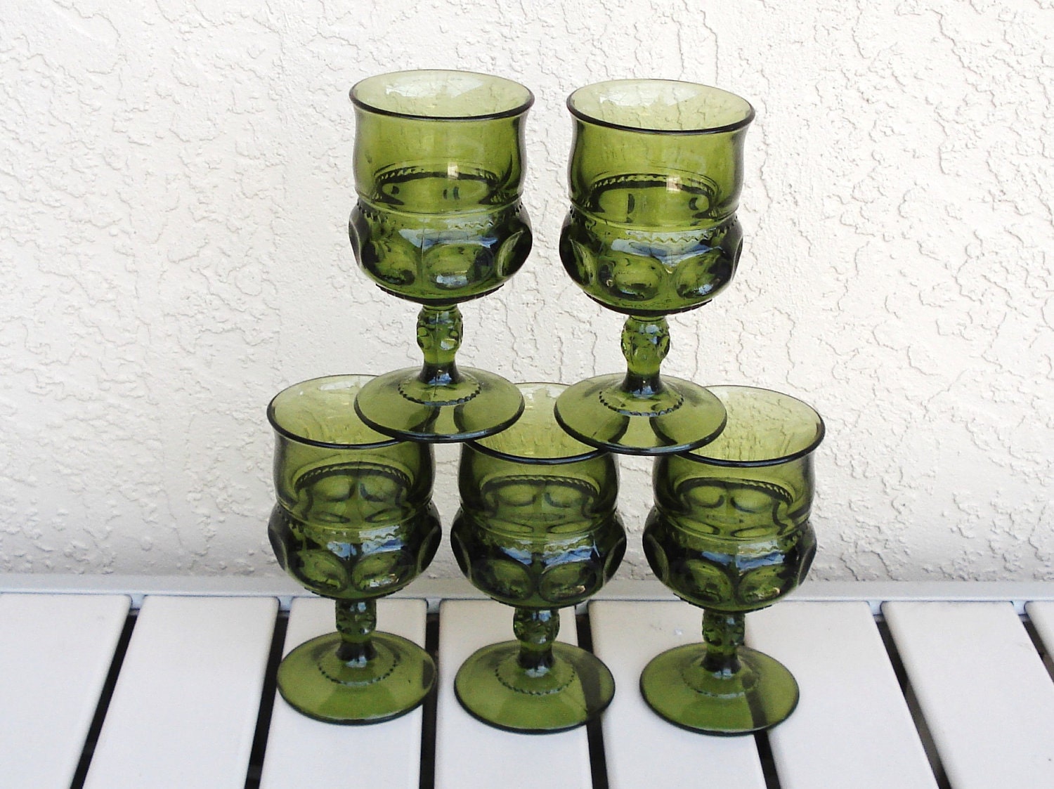 Download Vintage DEPRESSION Glass In Olive Color Set Of 5 Footed