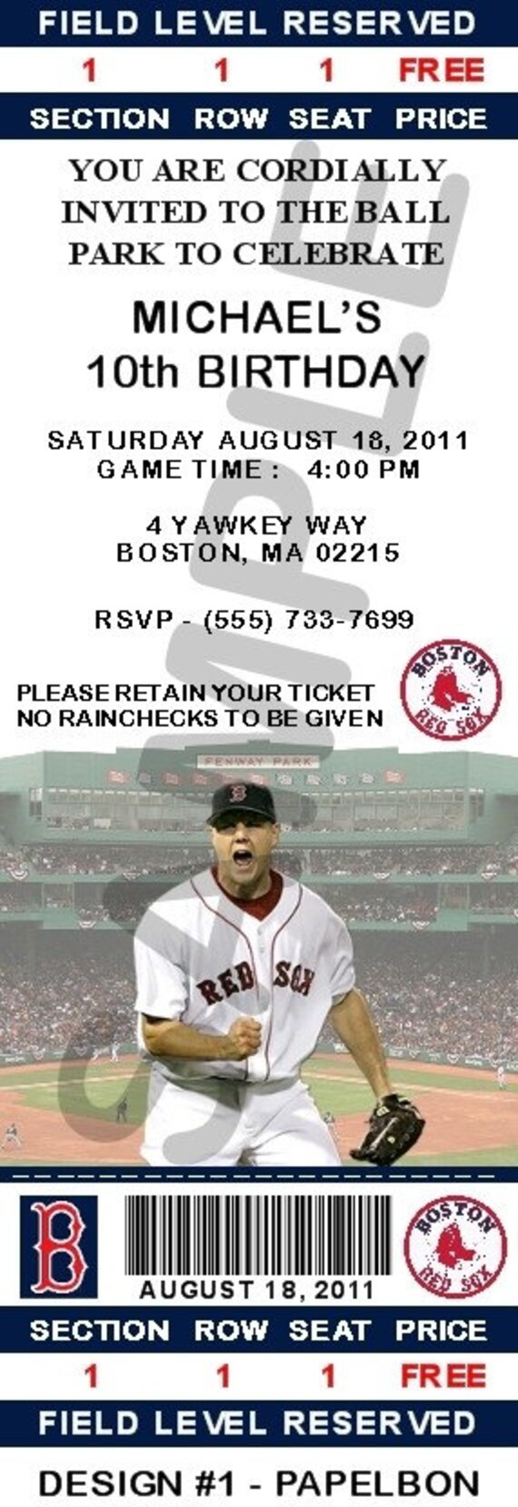 12 personalized boston red sox party invitations birthday