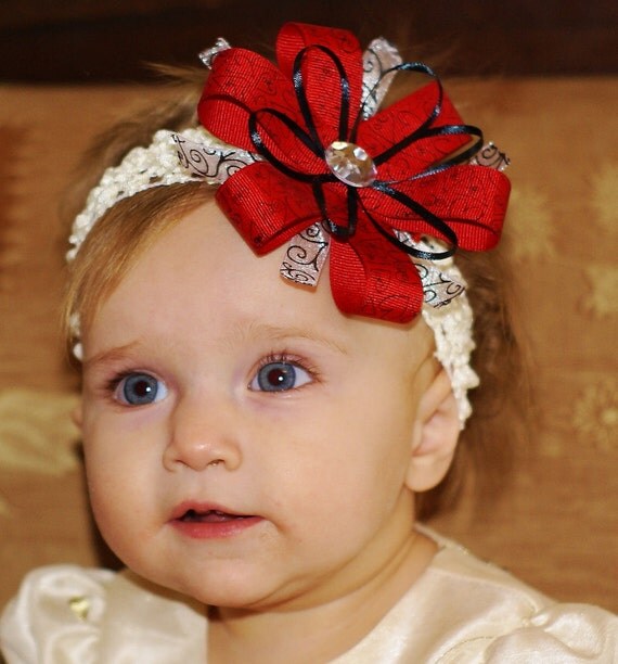 Items similar to Red baby bow hair bow ribbon flower Clip