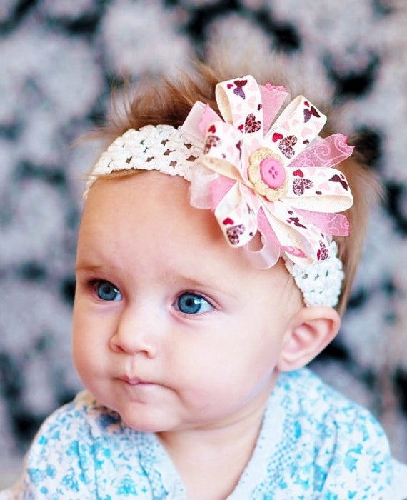 Items similar to cream and mauve baby hair bow/ infant ...