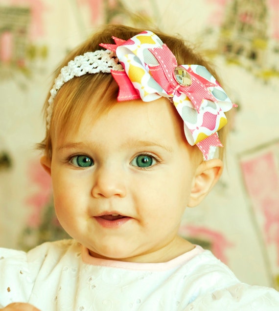Items similar to baby hair bow/ boutique hairbow/ infant headband/ pink ...