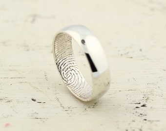 Custom Inner Fingerprint Ring - Sterling Silver Engraving Wedding Band-non blackened,6mm