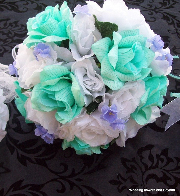 Spring Wedding Silk Flower Package Mint Green and Lavendar